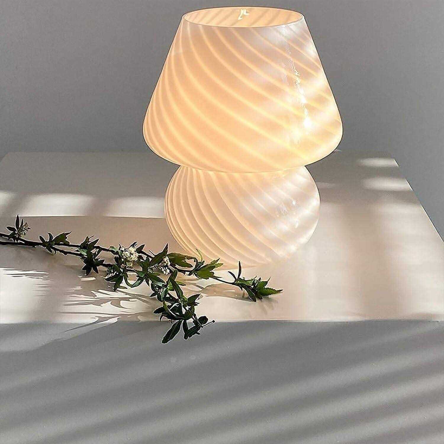 Translucent Table Mushroom Lamp Italian Style Modern Striped Glass Bedside Lamps Desk Light - Image 2