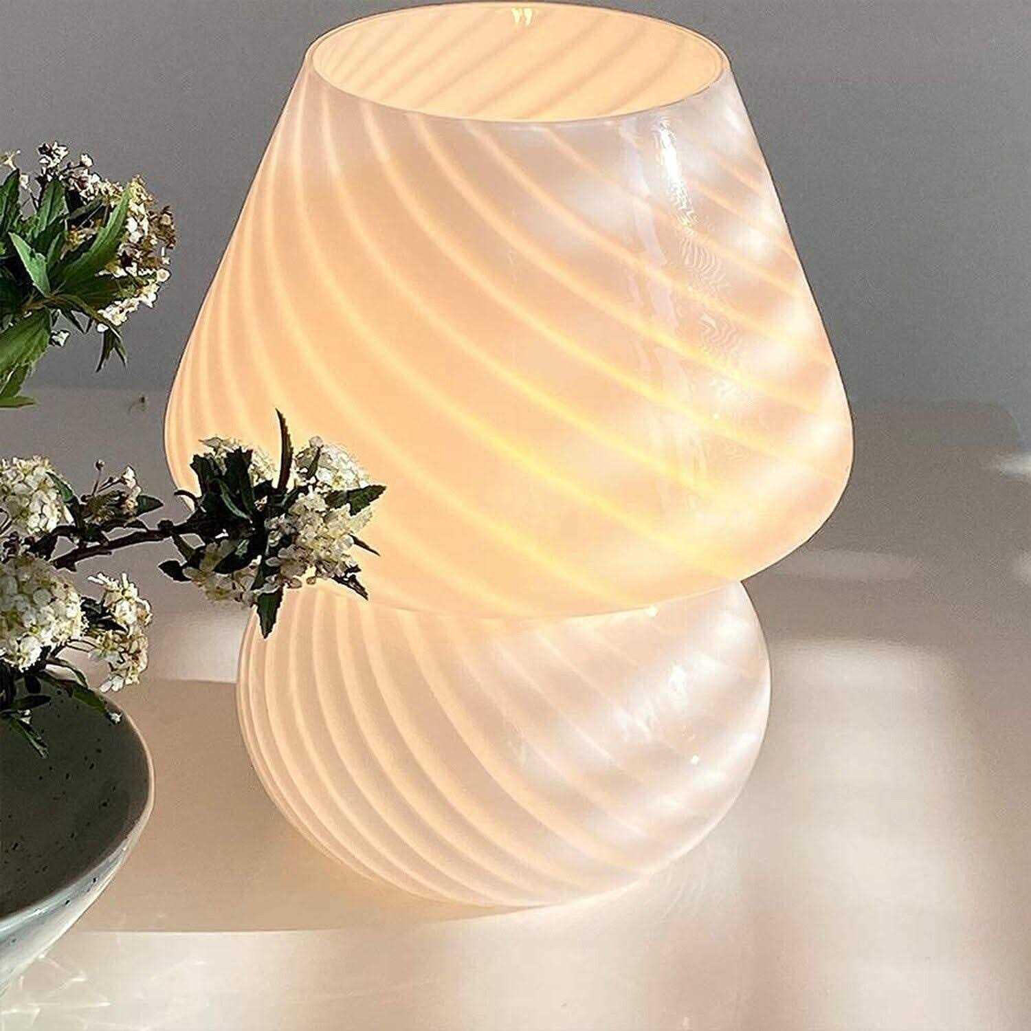 Translucent Table Mushroom Lamp Italian Style Modern Striped Glass Bedside Lamps Desk Light - Image 4