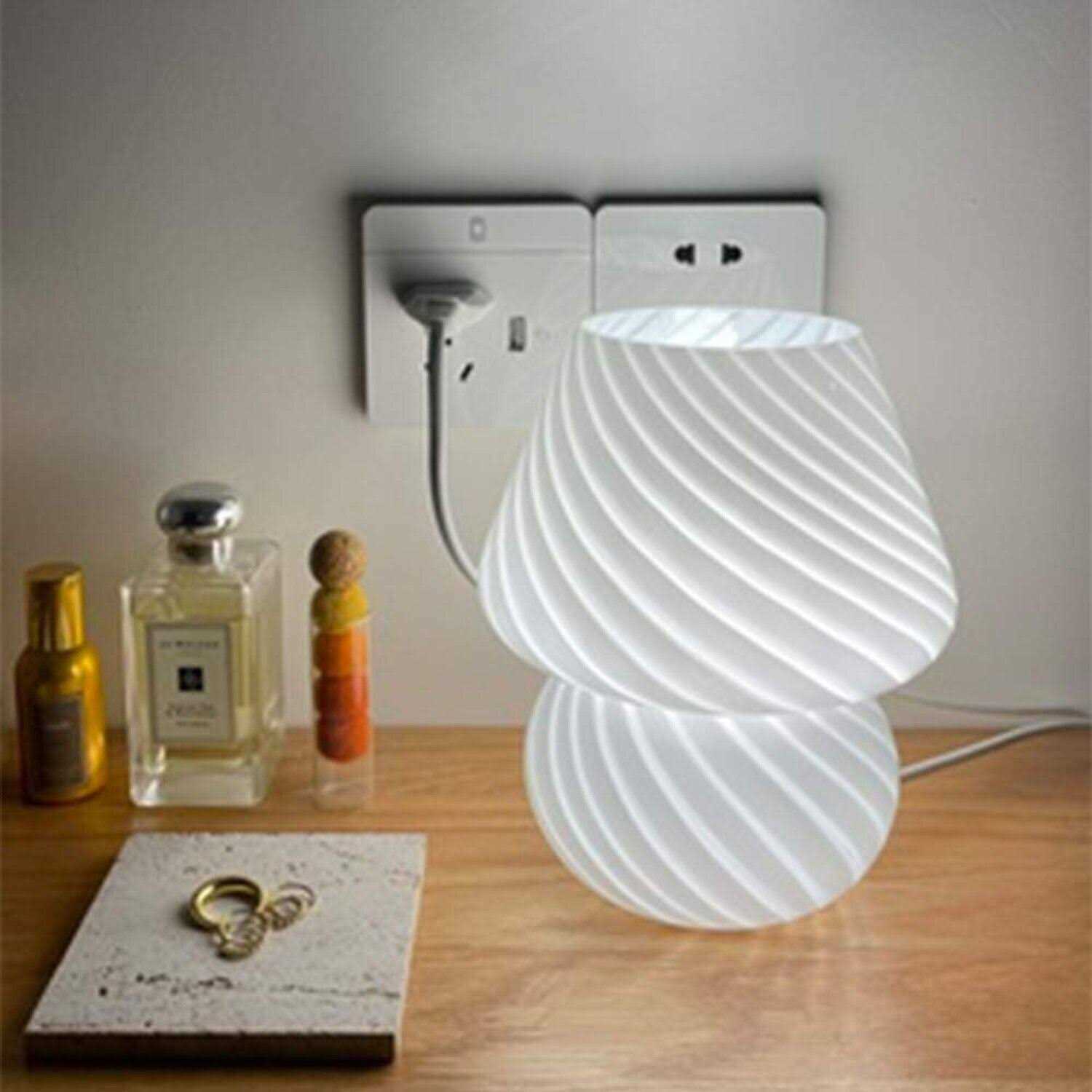 Translucent Table Mushroom Lamp Italian Style Modern Striped Glass Bedside Lamps Desk Light - Image 5
