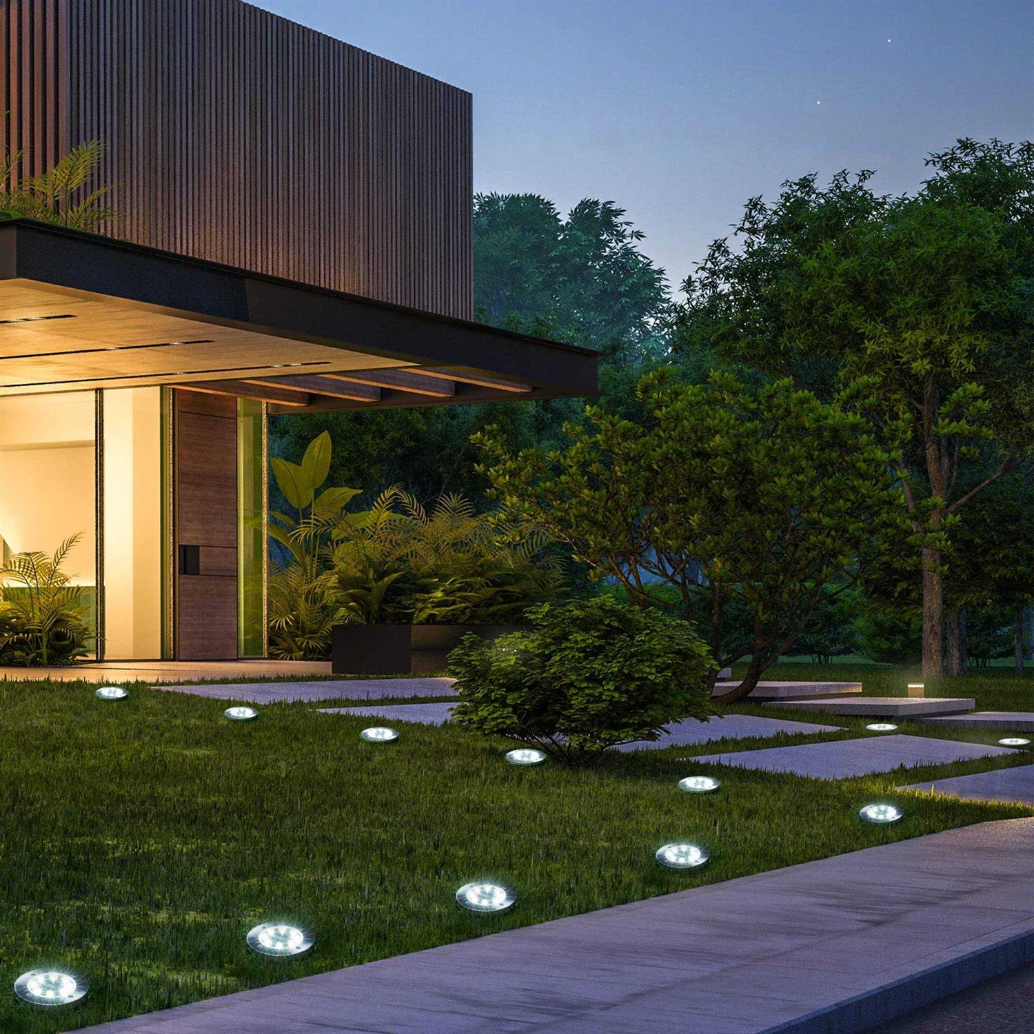 Solpex 12 Pack Solar Lights Outdoor 8 LED Solar Powered Disk Lights Outdoor Waterproof Garden Landscape Lighting for Yard Deck Lawn Patio Pathway - Image 4