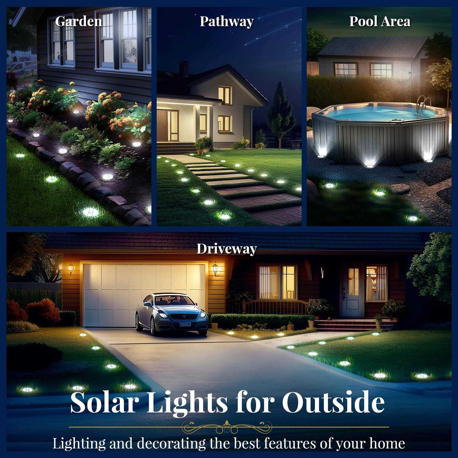 Solpex 12 Pack Solar Lights Outdoor 8 LED Solar Powered Disk Lights Outdoor Waterproof Garden Landscape Lighting for Yard Deck Lawn Patio Pathway - Image 5