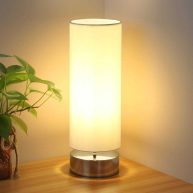 Seaside village Touch Control Table Lamp Bedside Minimalist Desk Lamp Modern Accent Lamp Dimmable Touch Light with Cylinder Lamp Shade Night Light