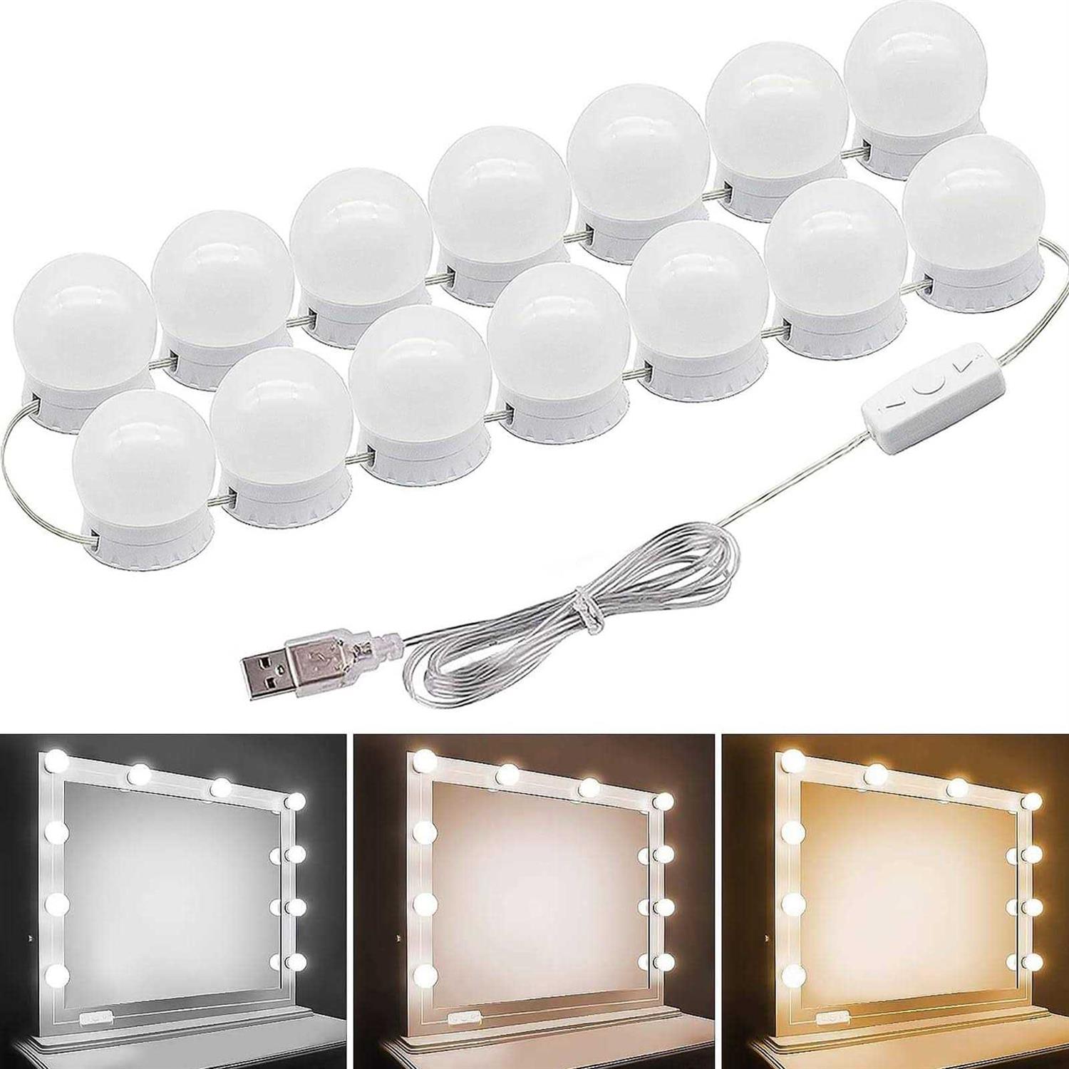 Vanity Lights for Mirror,Premtess Hollywood Style Vanity Lights with 14 dimmable Bulbs,Adjustable Color & Brightness,USB Cable - Image 2