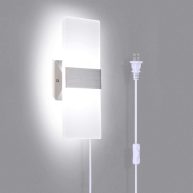 Trlife Wall Sconce Plug in, Modern Wall Sconce 12W Wall Mounted Light 6000k Cool White Acrylic LED Wall Lights with 6FT Plug in Cord and On/Off