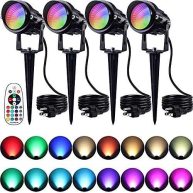 SUNVIE Christmas Spotlights Outdoor 120V LED Spot Lights Outdoor 12W RGB Color Changing Landscape Lights with Remote Control Waterproof Spotlight