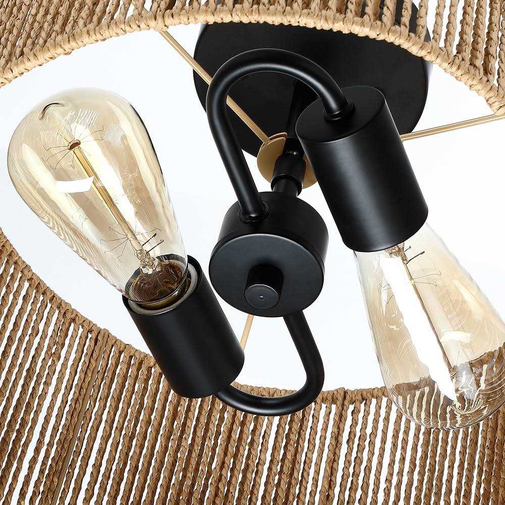 True Fine Dorn 2-Light Woven Rope Drum Semi-Flush Mount Ceiling Light - Image 3