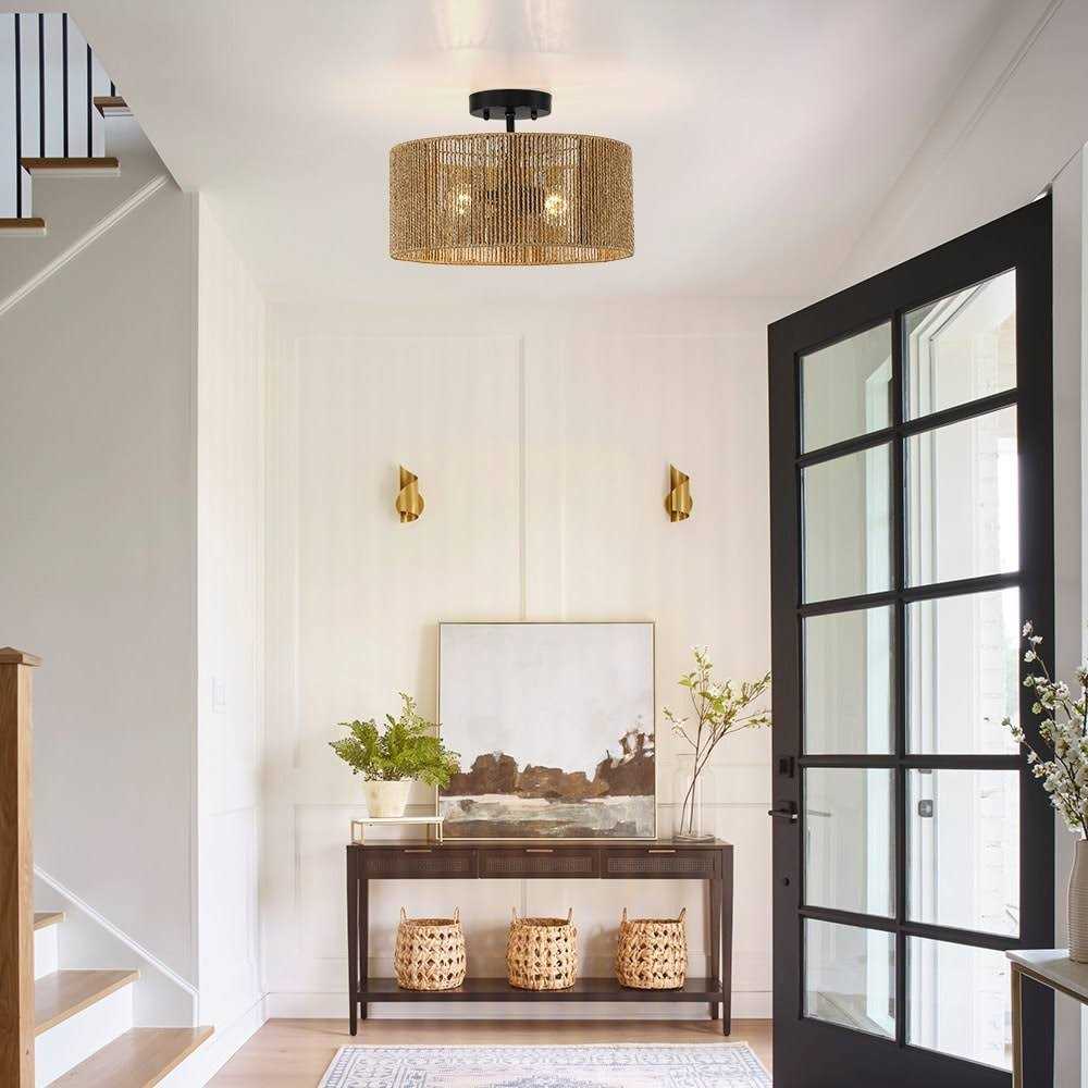 True Fine Dorn 2-Light Woven Rope Drum Semi-Flush Mount Ceiling Light - Image 5