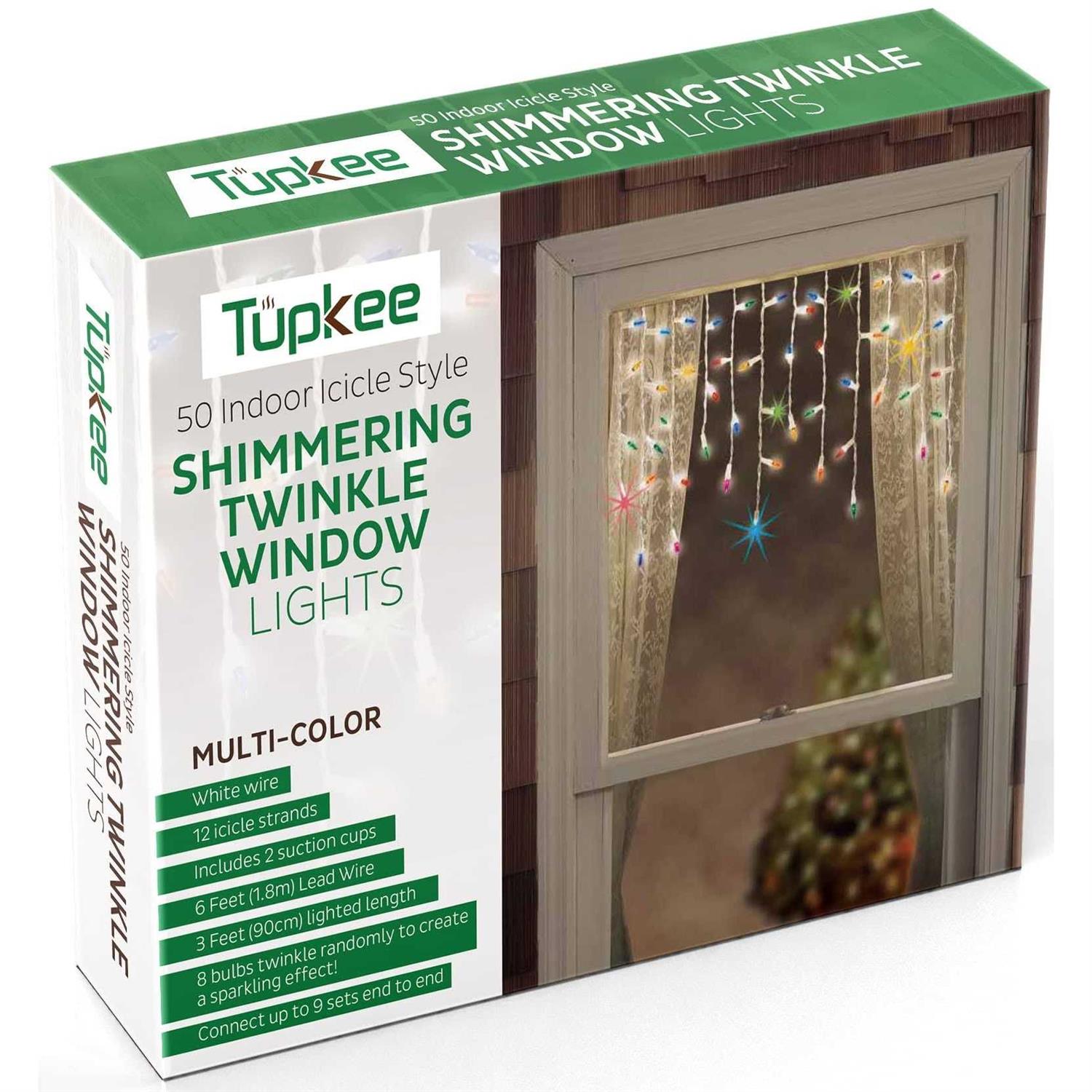 Tupkee Shimmering Twinkle Window Icicle Lights 3 Feet 50 Clear Incandescent Christmas Indoor Outdoor Random Twinkle Icicle Lights