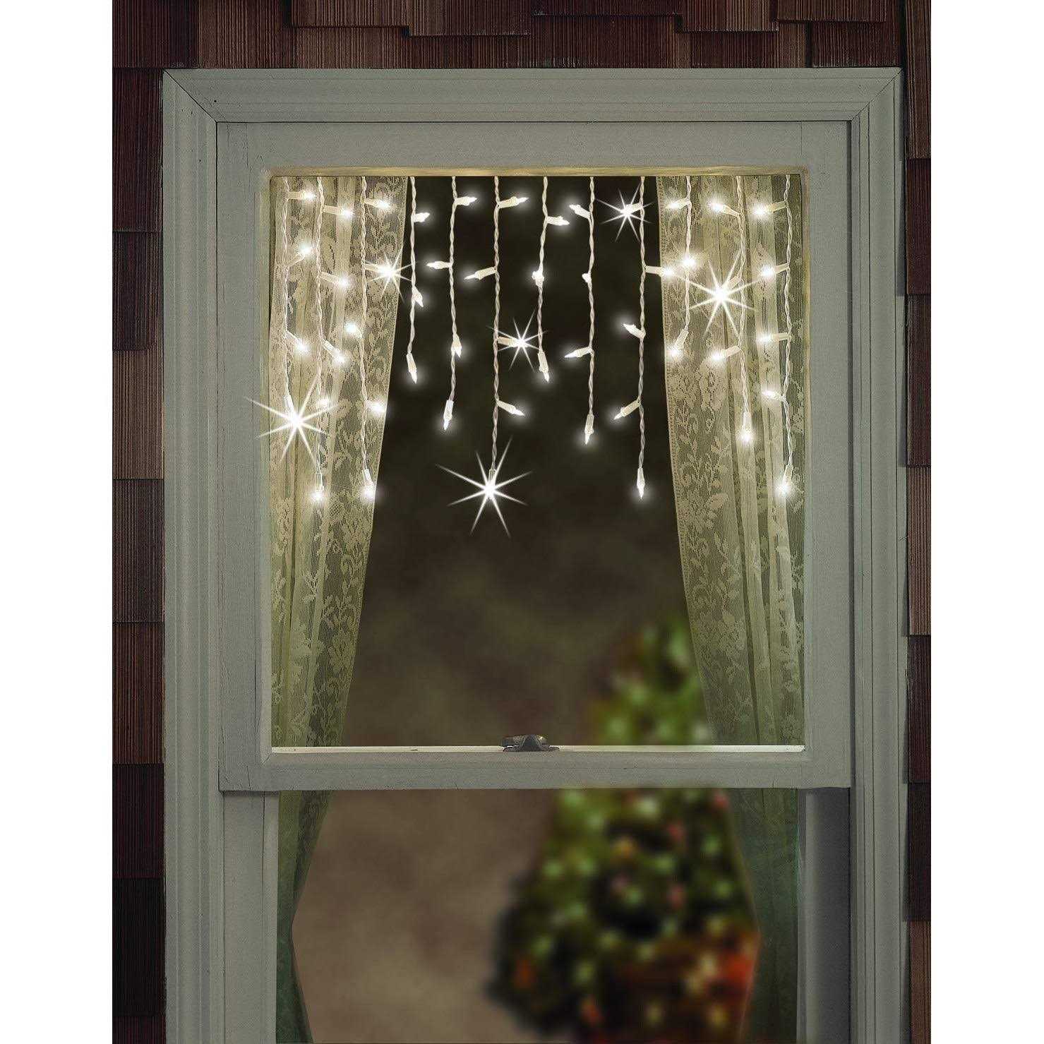 Tupkee Shimmering Twinkle Window Icicle Lights 3 Feet 50 Clear Incandescent Christmas Indoor Outdoor Random Twinkle Icicle Lights - Image 2