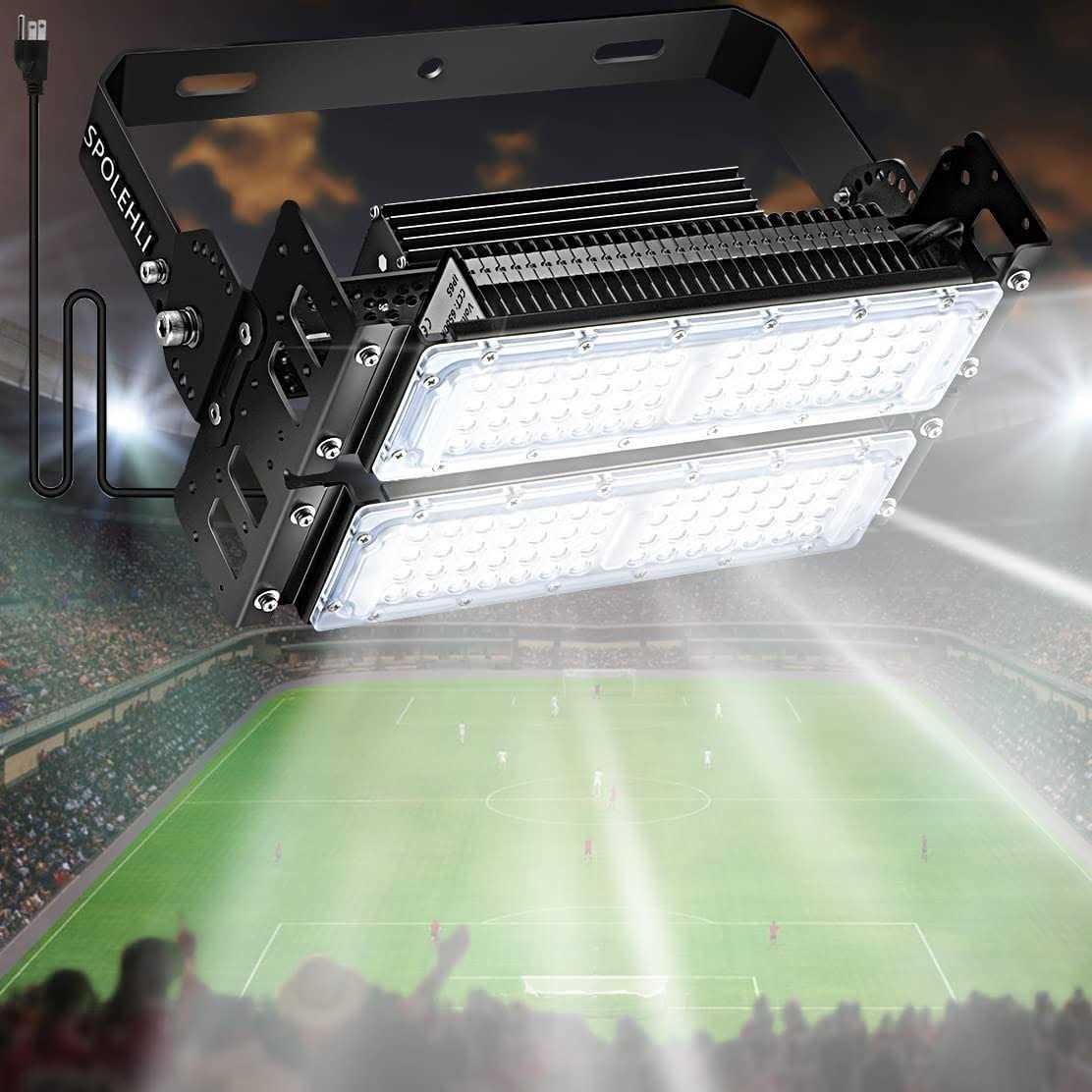 Spolehli LED Stadium Flood Lights 600W Equivalent 16000LM Super Bright Five-Year WAR-RANTY LED Arena Lights 85-305V IP66 Waterproof 6500K Daylight