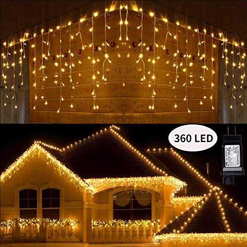 Toodour Christmas Icicle Lights 29.5ft 360 Led 8 Modes Window Curtain Fairy Lights with 60 Drops