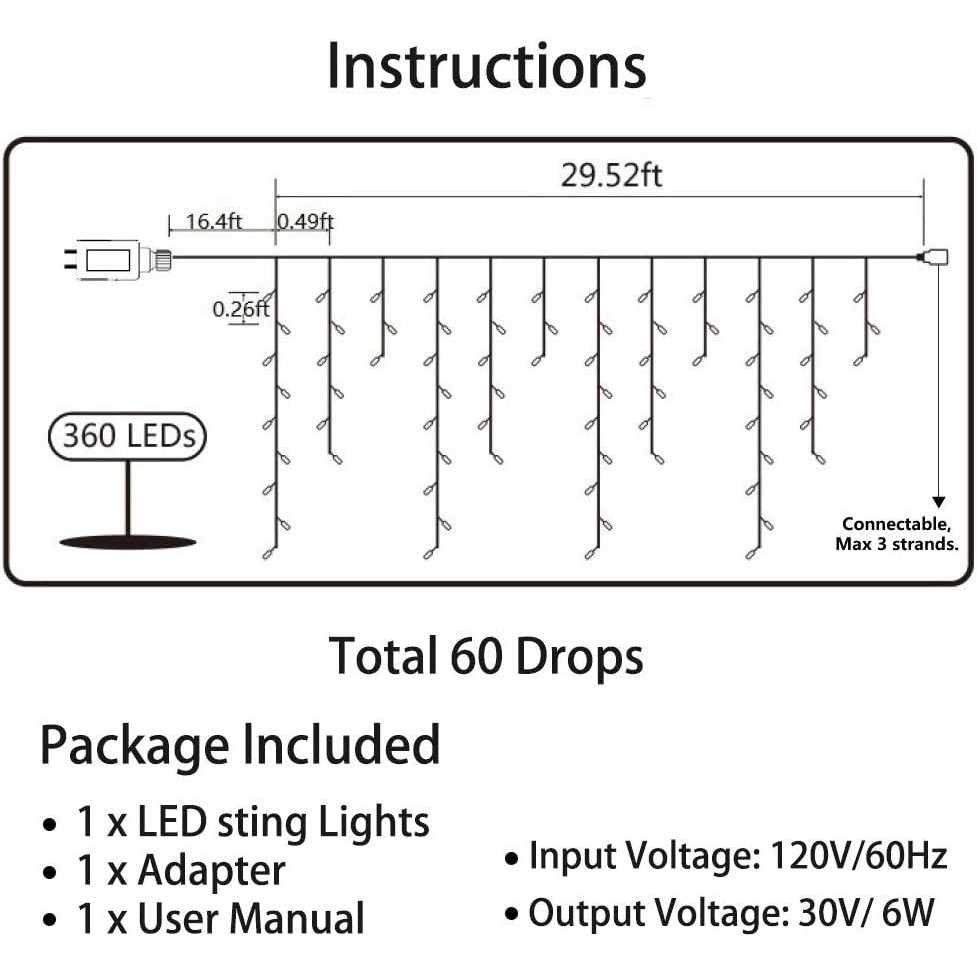 Toodour Christmas Icicle Lights 29.5ft 360 Led 8 Modes Window Curtain Fairy Lights with 60 Drops - Image 2