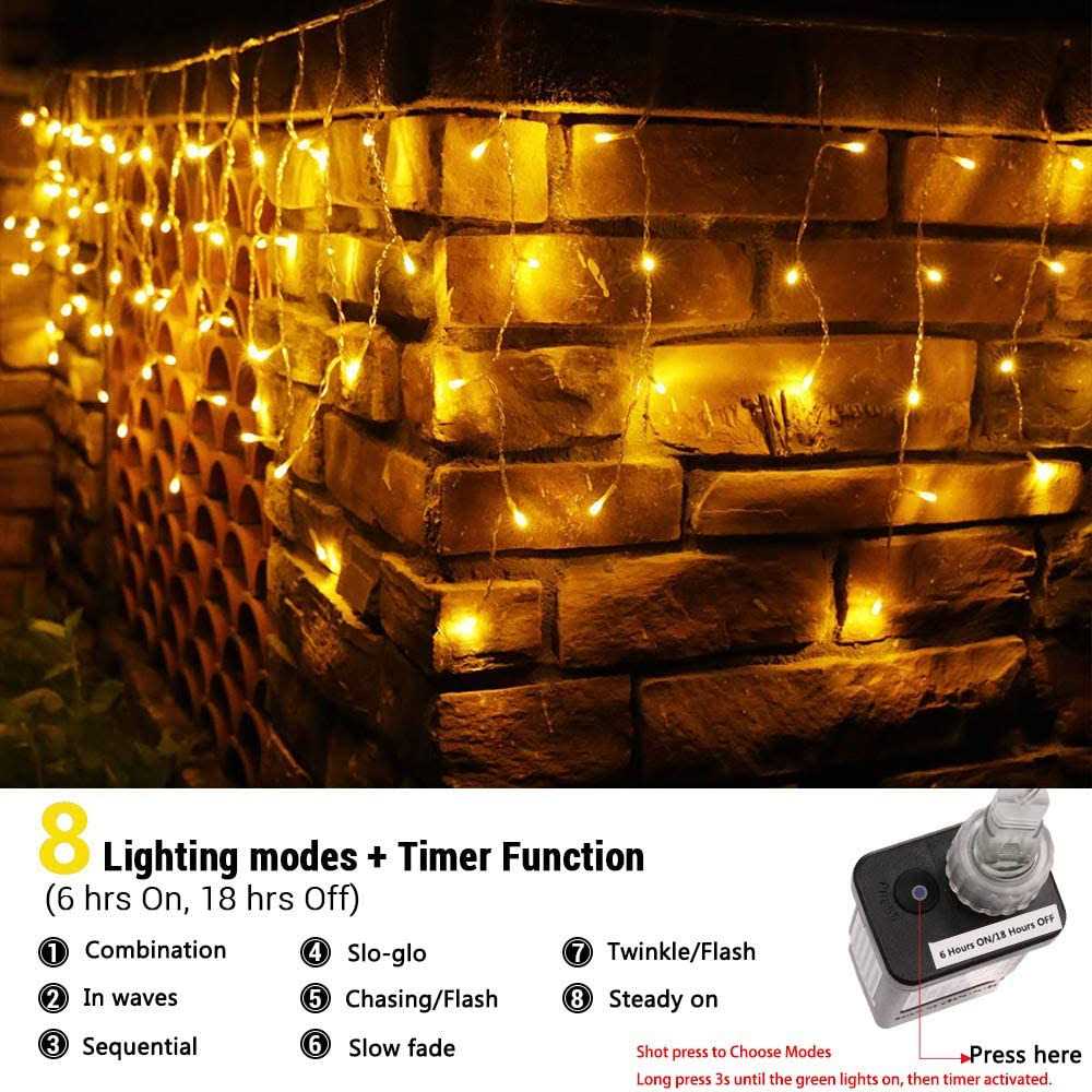 Toodour Christmas Icicle Lights 29.5ft 360 Led 8 Modes Window Curtain Fairy Lights with 60 Drops - Image 4