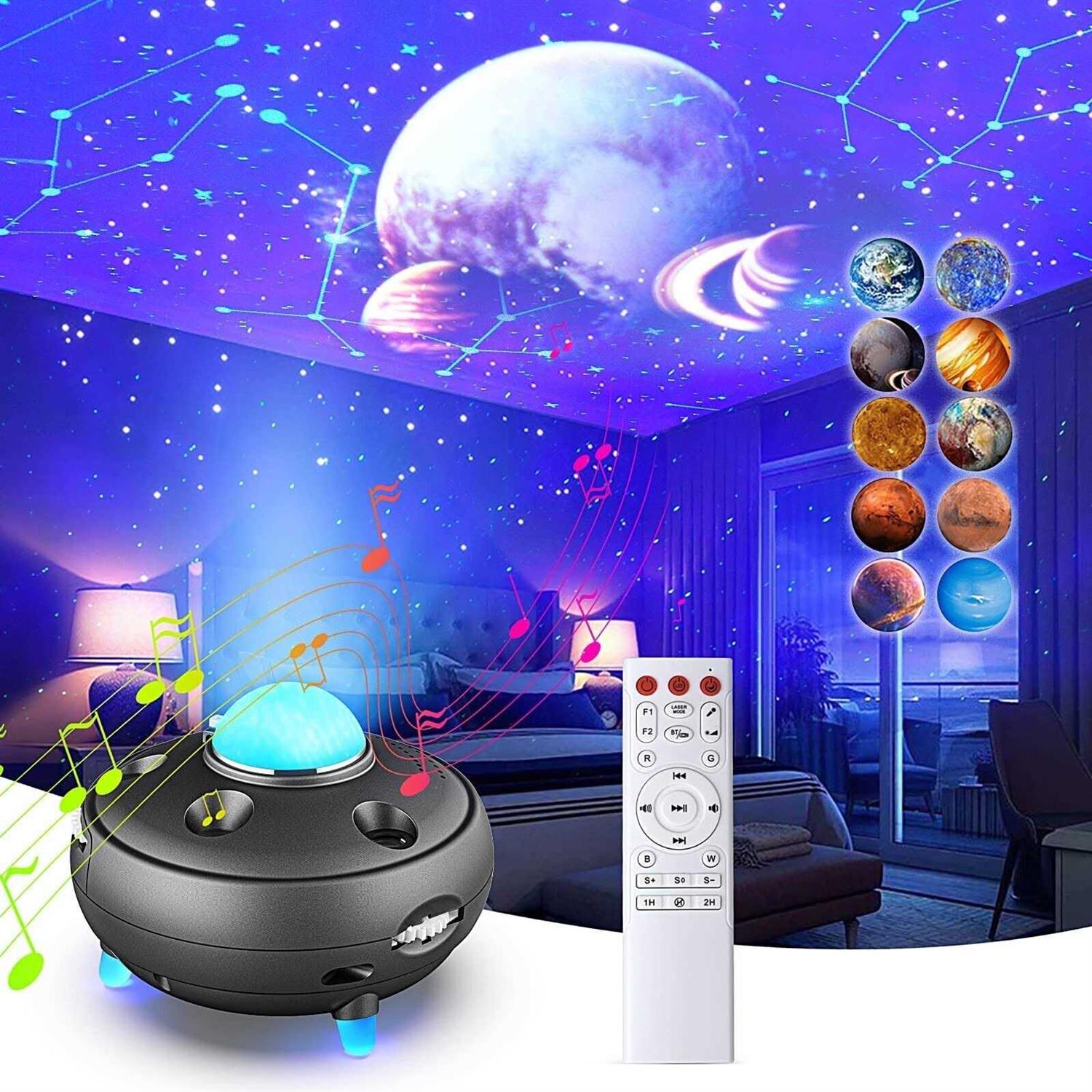 Star Projector, Galaxy Projector Night Light with 12 Constellations and 15 Planets Galaxy Light Projector with Bluetooth Music Speaker & Voice and