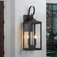True Fine Jefferson 2-Light 25.7 in. Black Large Outdoor Wall Lantern Sconce Light TD40021OT