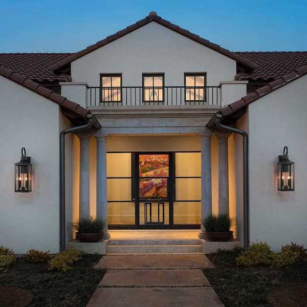 True Fine Jefferson 2-Light 25.7 in. Black Large Outdoor Wall Lantern Sconce Light TD40021OT - Image 4