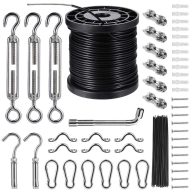 String Lights Hanging Kit,Globe String Lights Suspension Kit,Outdoor Light Guide Wire,Includ 164 Ft Nylon-Coated Stainless Steel Wire Rope Cable