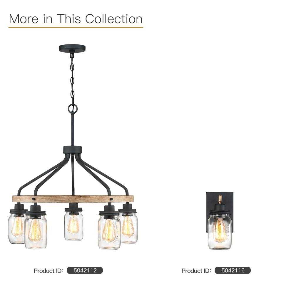 True Fine 1-Light Black/Wood Tone Rustic Farmhouse Wall Sconce with Clear Mason Jar Glass Shade - Image 5