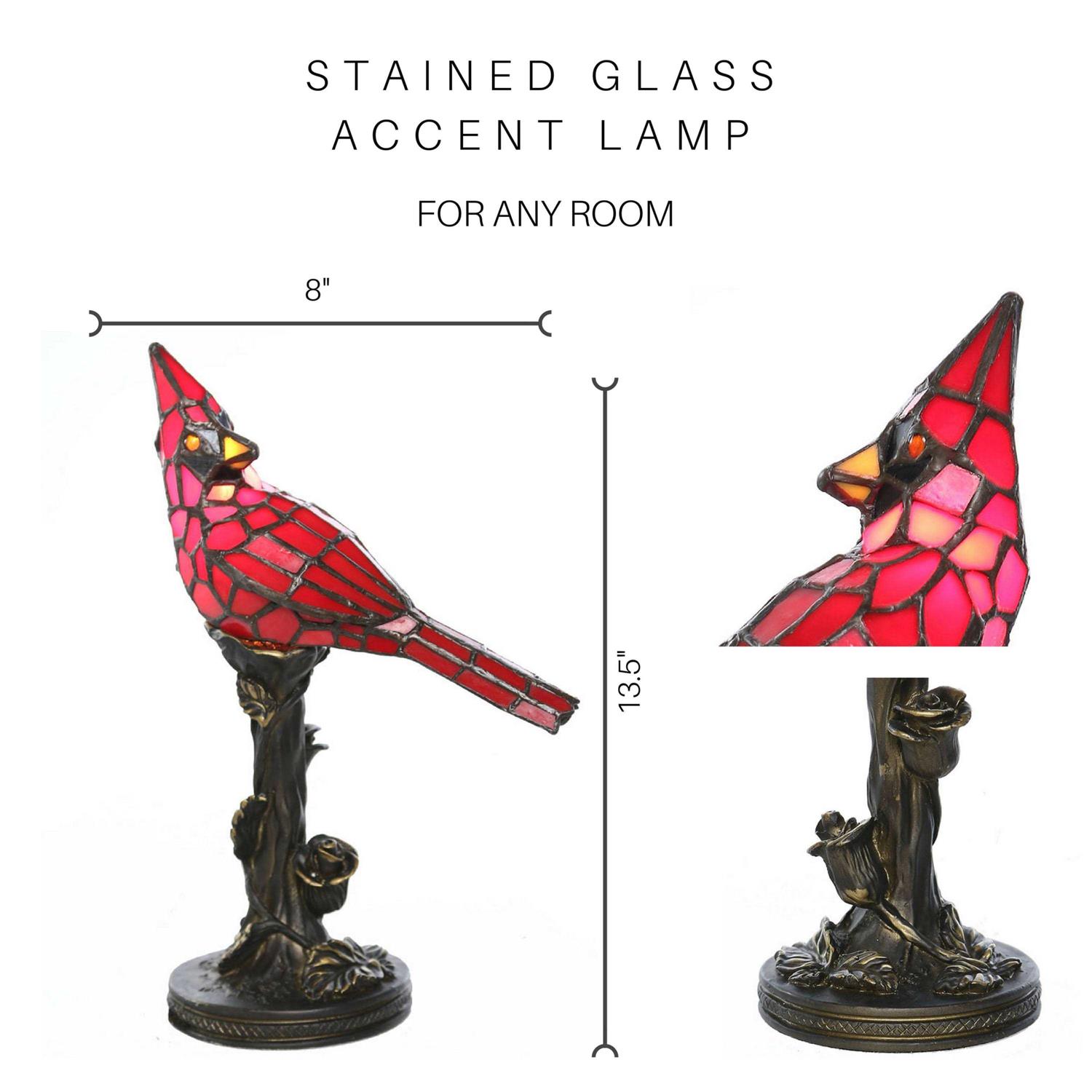 River of Goods Red Cardinal Stained Glass 13.5 Accent Lamp - Image 3