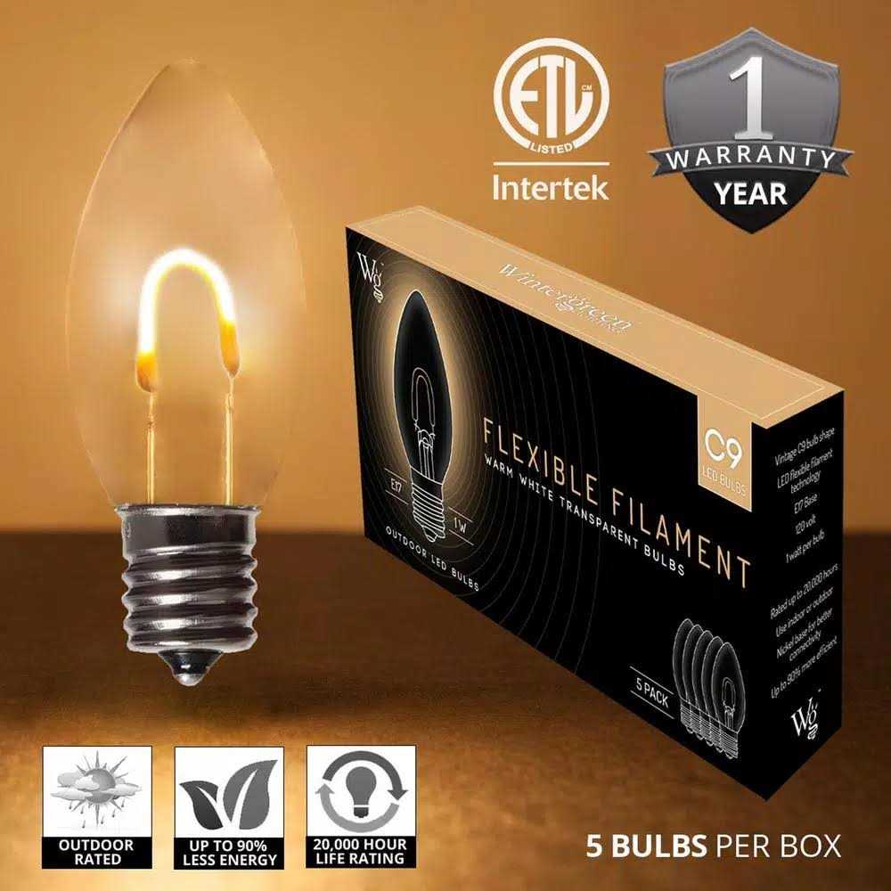 Wintergreen Lighting FlexFilament C9 LED Shatterproof Vintage Edison Christmas Light Bulbs - Image 2