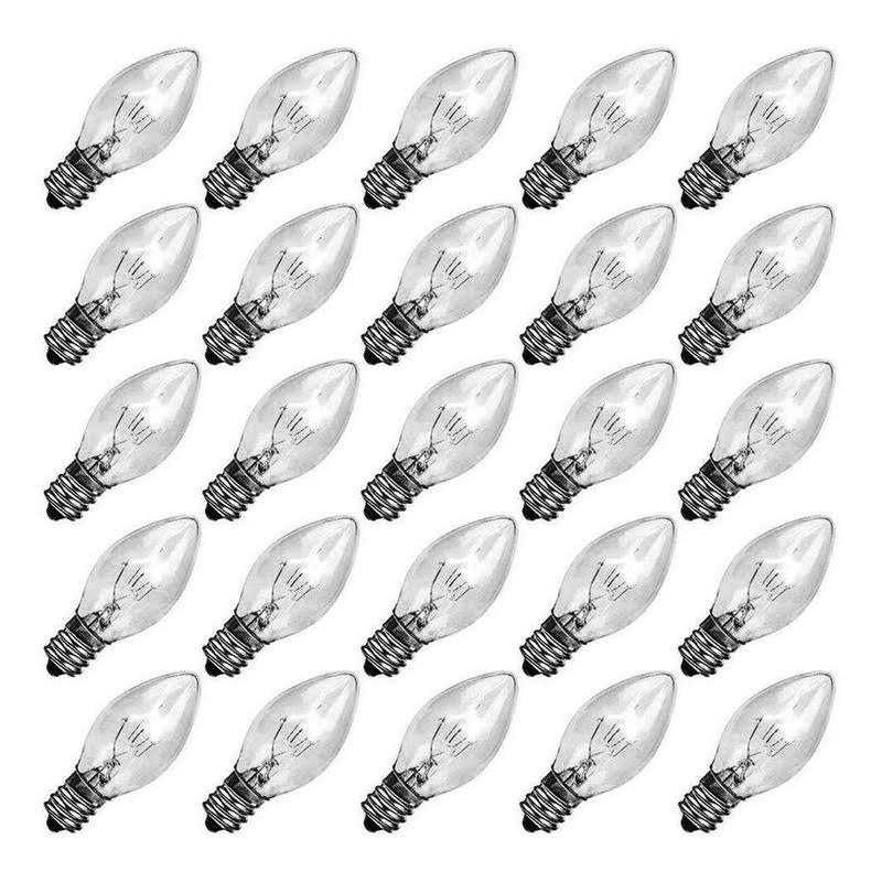 Romasaty 25 Pack Clear Replacement Bulbs C7 Outdoor String Light Bulbs