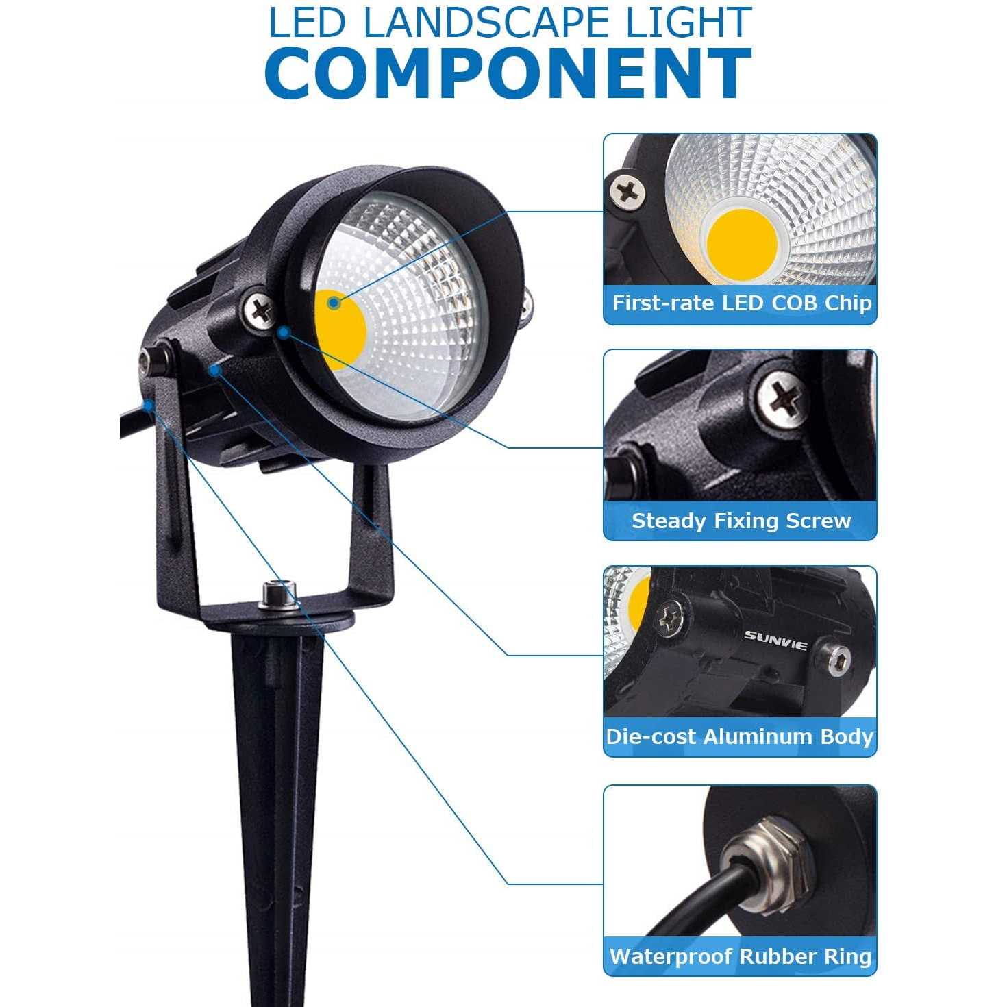 Sunvie 12W Low Voltage LED Landscape Lights with Connectors Outdoor 12V Super Warm White Waterproof Garden Pathway Lights Wall Tree Flag - Image 3
