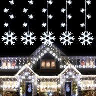 weillsnow Snowflake Icicle Lights Outdoor 100 LED 10 Drops Connectable 8 Twinkle Modes Waterproof Icicle Christmas Lights for Outdoor