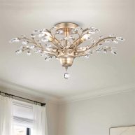 The Lighting Store Holly 4-light Brushed Champagne Silver Crystal Leaves Flush Mount