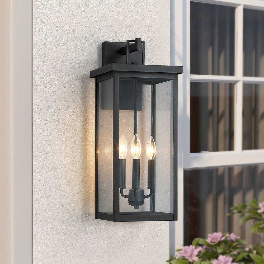 True Fine Forti 3-Light Large Black Outdoor Wall Sconce Lantern Light