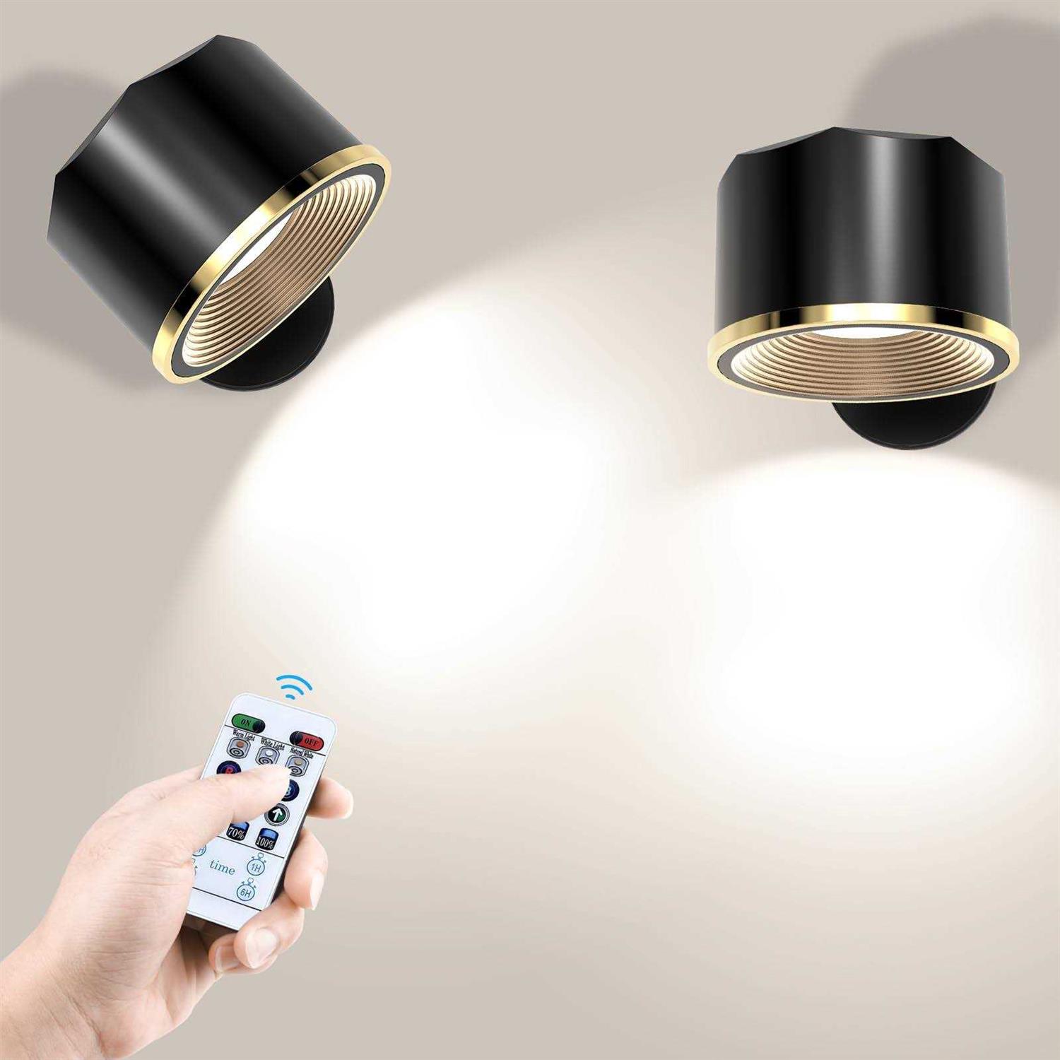 TBTeek Wall Light Set of 2 Rechargeable LED Wall Sconce with RGB Lights