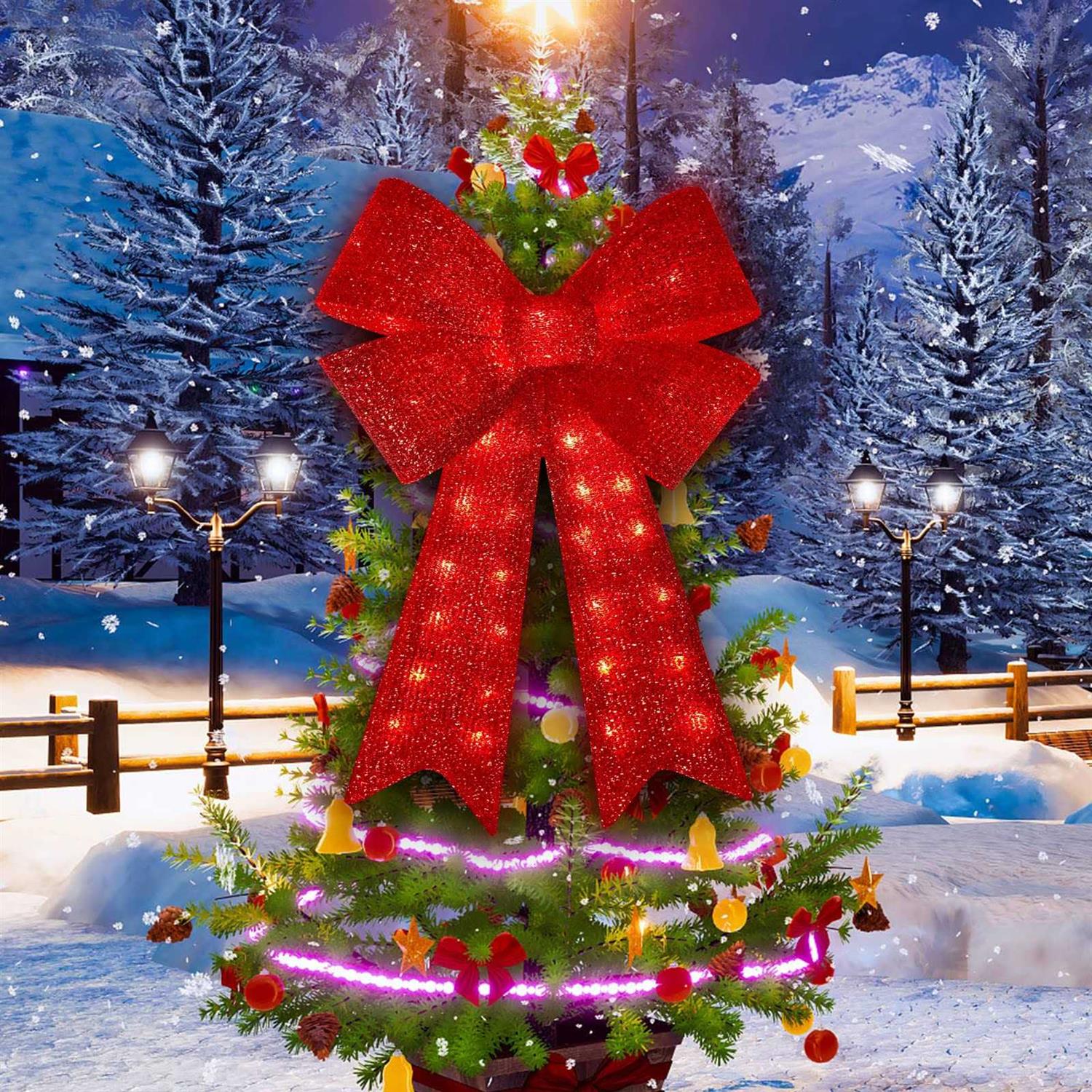 XMASLAND 32inch 72LED Twinkle Red Christmas Bows with LED Lights - Image 2