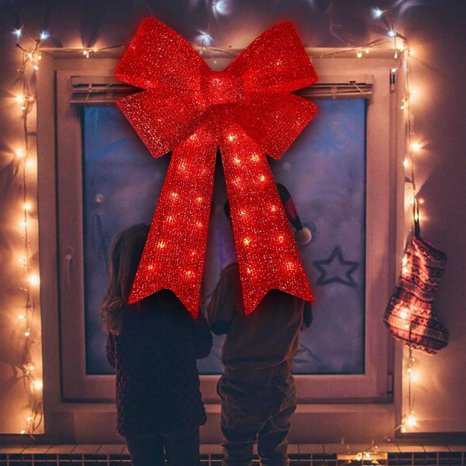 XMASLAND 32inch 72LED Twinkle Red Christmas Bows with LED Lights - Image 3