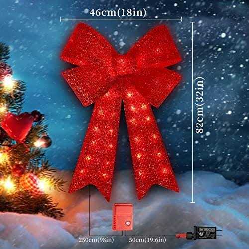 XMASLAND 32inch 72LED Twinkle Red Christmas Bows with LED Lights - Image 4