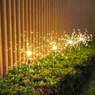 Yansun White Outdoor Solar Decorative Firework Lights 120 LED Powered 40 Copper Wires String Path Light in Warm