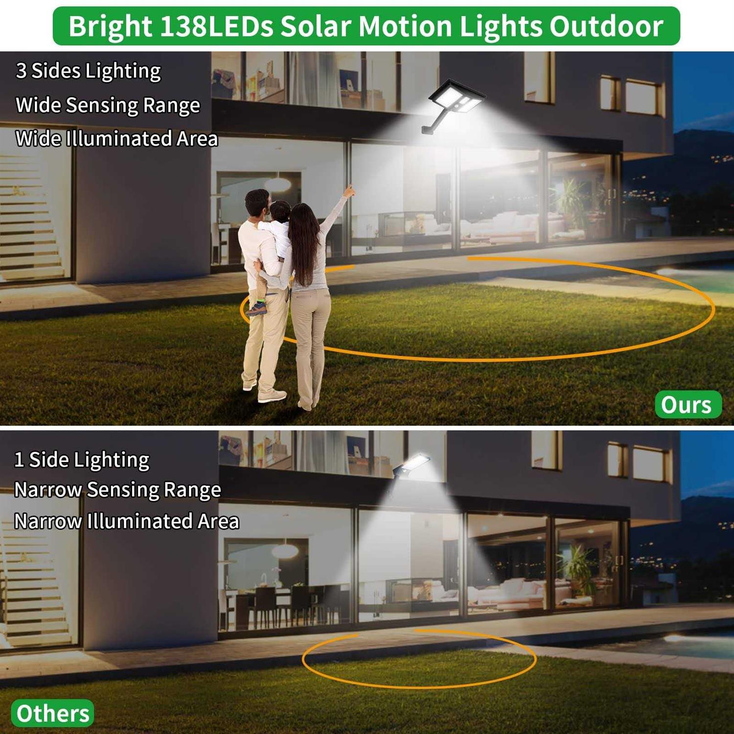 Solar Barn Lights Outdoor,138LEDs Solar Powered Shed Light with Motion Sensor&4 Lighting Modes Wall Mount Waterproof High Brightness Security - Image 5