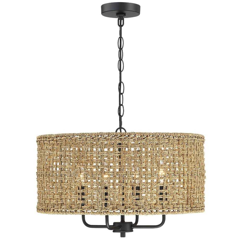 True Fine 4-Light Bohemian Hand Woven Drum Chandelier W20 inch x H75.6 inch