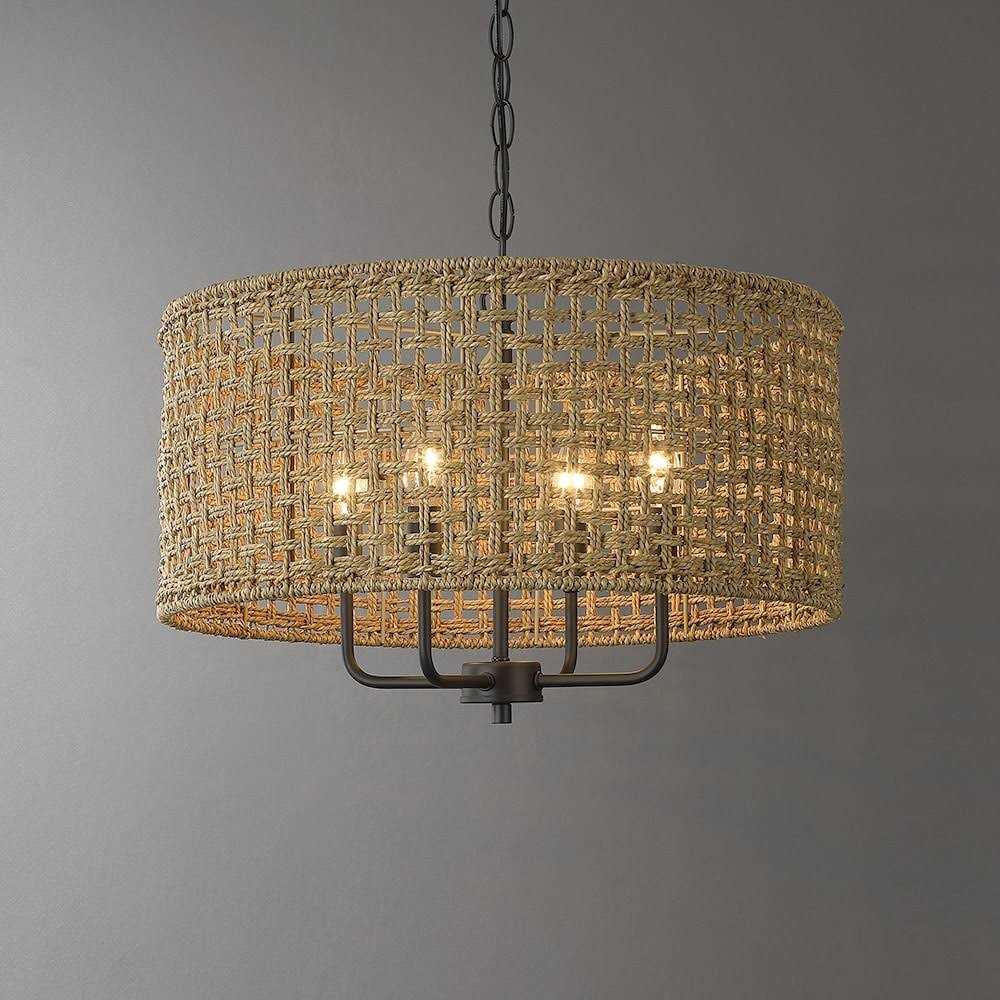 True Fine 4-Light Bohemian Hand Woven Drum Chandelier W20 inch x H75.6 inch - Image 4