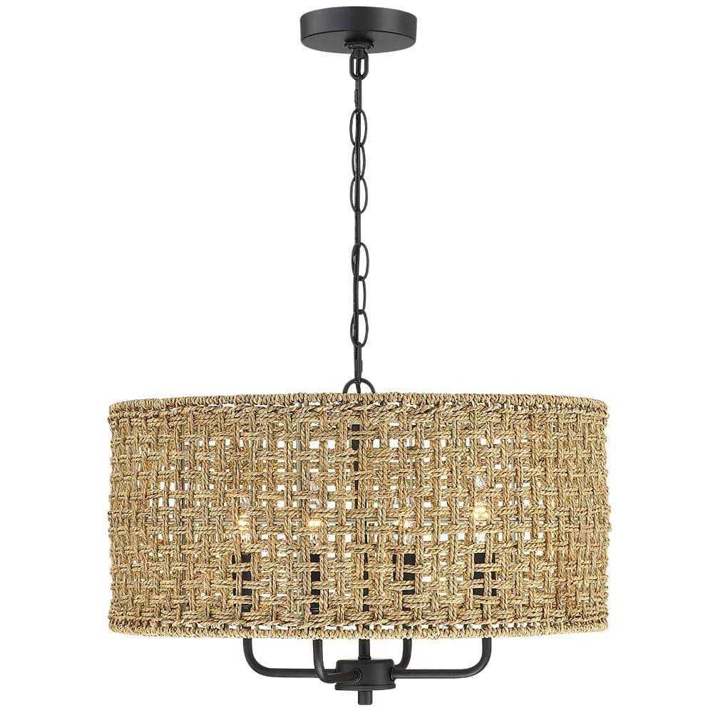 True Fine 4-Light Bohemian Hand Woven Drum Chandelier W20 inch x H75.6 inch