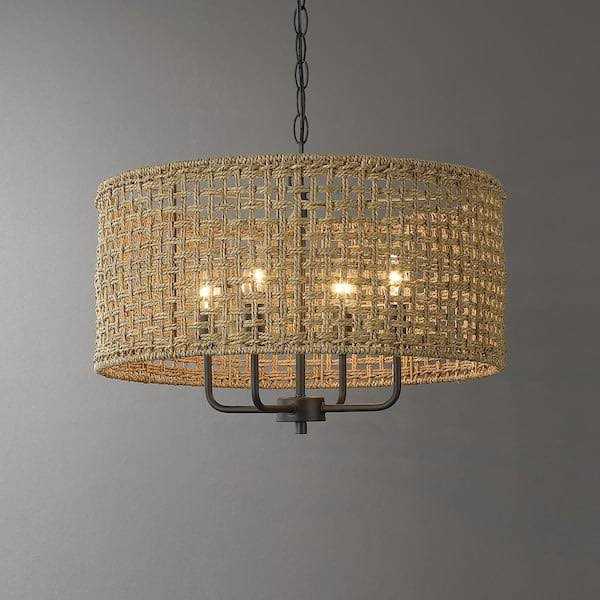 True Fine 4-Light Bohemian Hand Woven Drum Chandelier W20 inch x H75.6 inch - Image 2