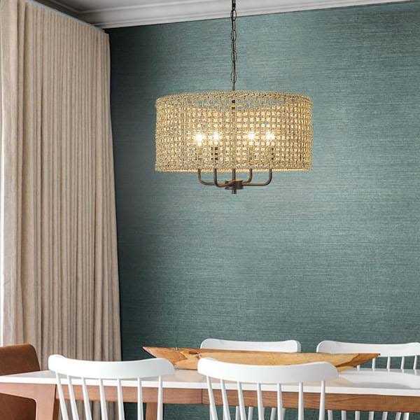 True Fine 4-Light Bohemian Hand Woven Drum Chandelier W20 inch x H75.6 inch - Image 5