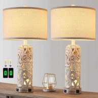 RORIANO Set of 2 Rustic Farmhouse Table Lamps for Living Room Bedroom