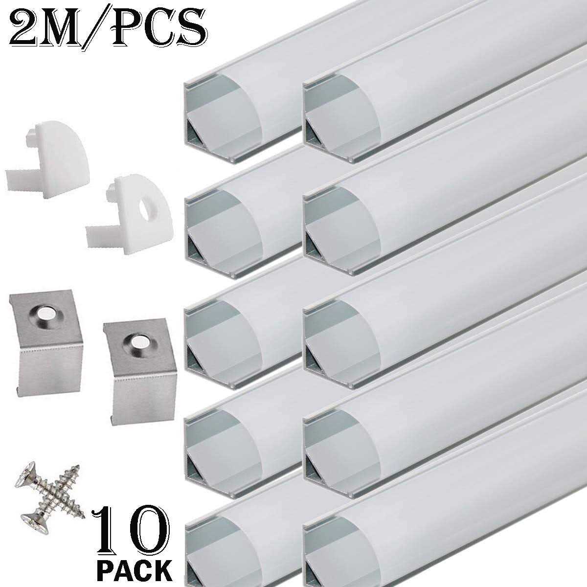 Starlandled 10-pack 6.6FT/2 Meter LED Aluminum Channel V-Shape, LED Profile with End Caps and Mounting Clips for LED Strip Light Mounting - Image 5