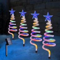 Set of 4 Spiral Christmas Tree Pathway Lights Solar Powered Pre-lit 40 LEDs Pathway Markers Stake Outdoor Christmas Decoration for Path