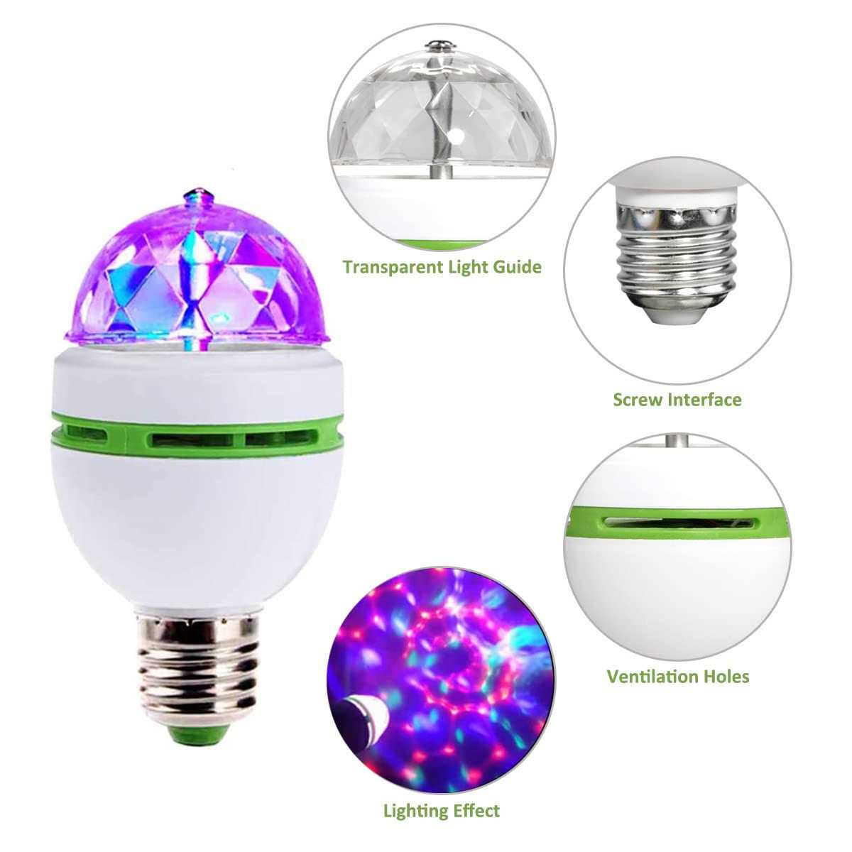 Swovo LED Ball Bulb Lamp 3w E27 LED Rgb Crystal Rotating Stage Bulb Voice Auto Rotating Stage Light - Image 2