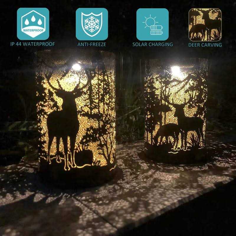 Solar Lanterns Outdoor Waterproof, Solar Hanging Lantern Lights Made of Metal Carved with Deer and Trees. LED Decorative Garden Light for Patio - Image 5
