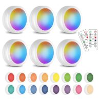 Wireless 16 Color Changing LED Puck Light 6 Pack LED Under Cabinet Lighting Closet Light Battery Powered Night Lights with Remote Control Dimmer