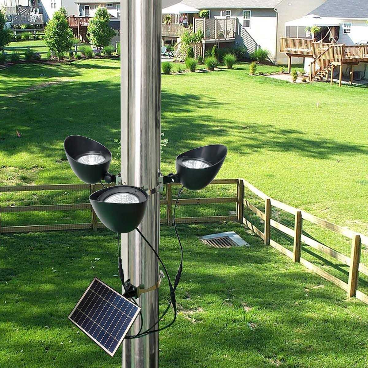 Solar Flag Pole Light 3 Super-Spotlights LEDs Adjustable Metal Clamps Fits 2-6&”Flag Poles