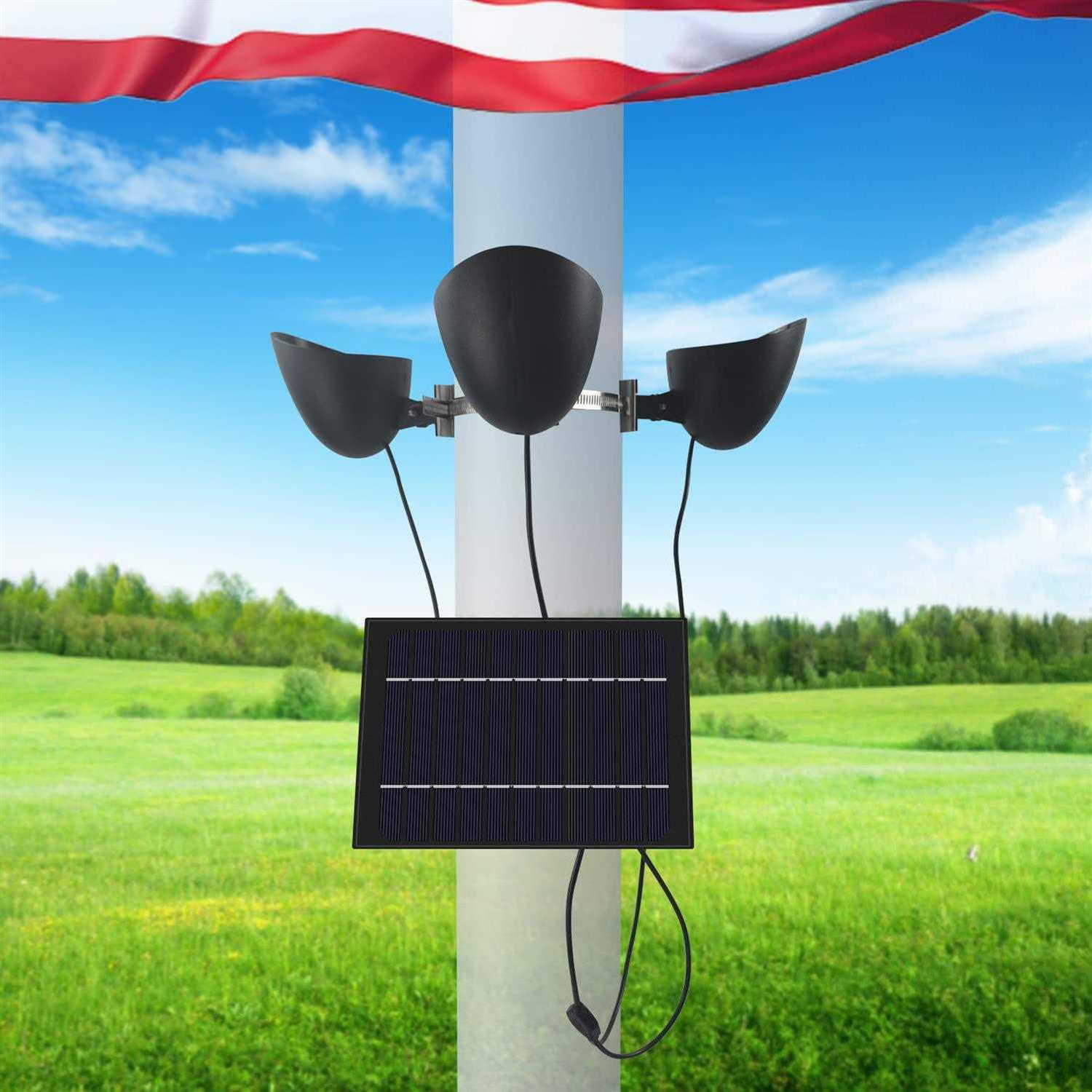 Solar Flag Pole Light 3 Super-Spotlights LEDs Adjustable Metal Clamps Fits 2-6&”Flag Poles - Image 2
