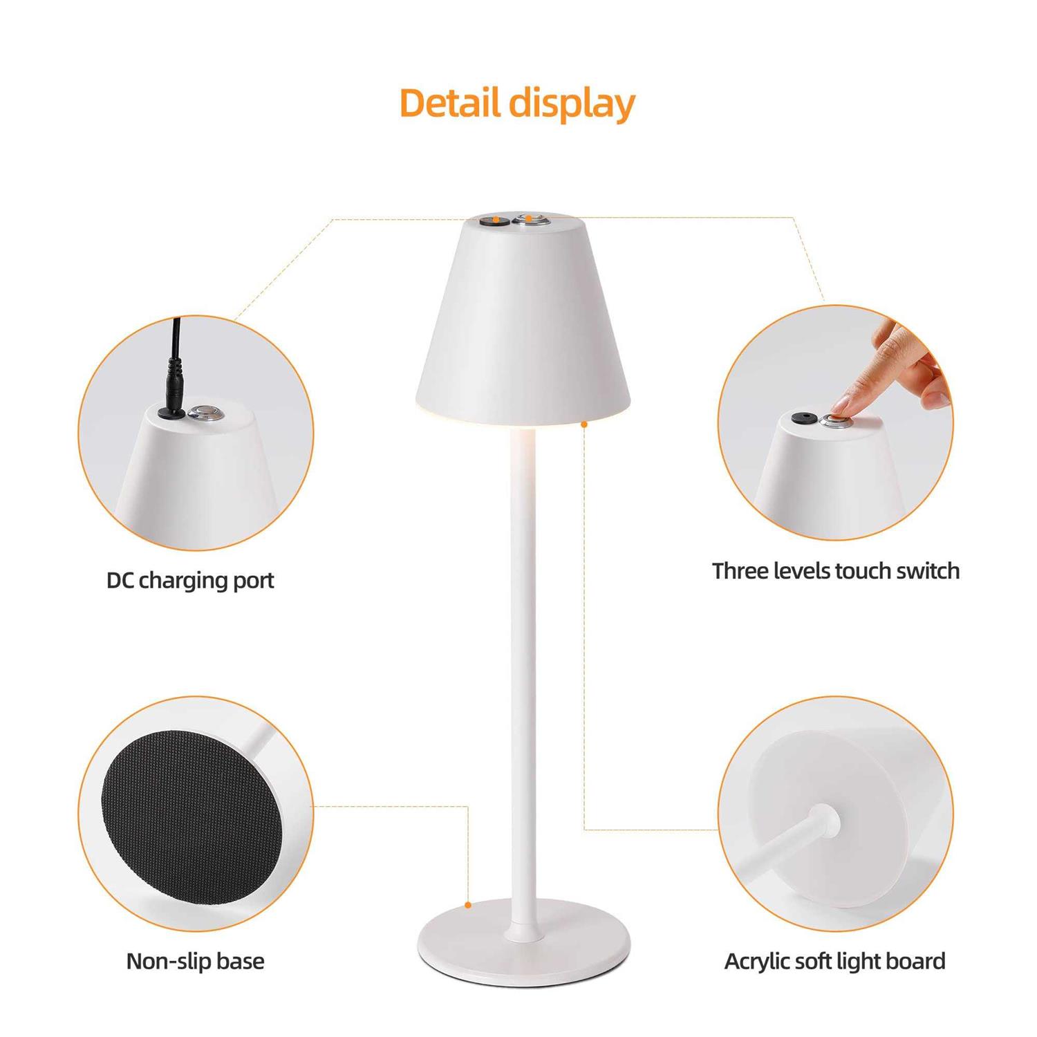 Timjorman Modern LED CordlessTable lamp,4000mAh Rechargeable Battery Desk lamp,3 Level Brightness Night Light - Image 2