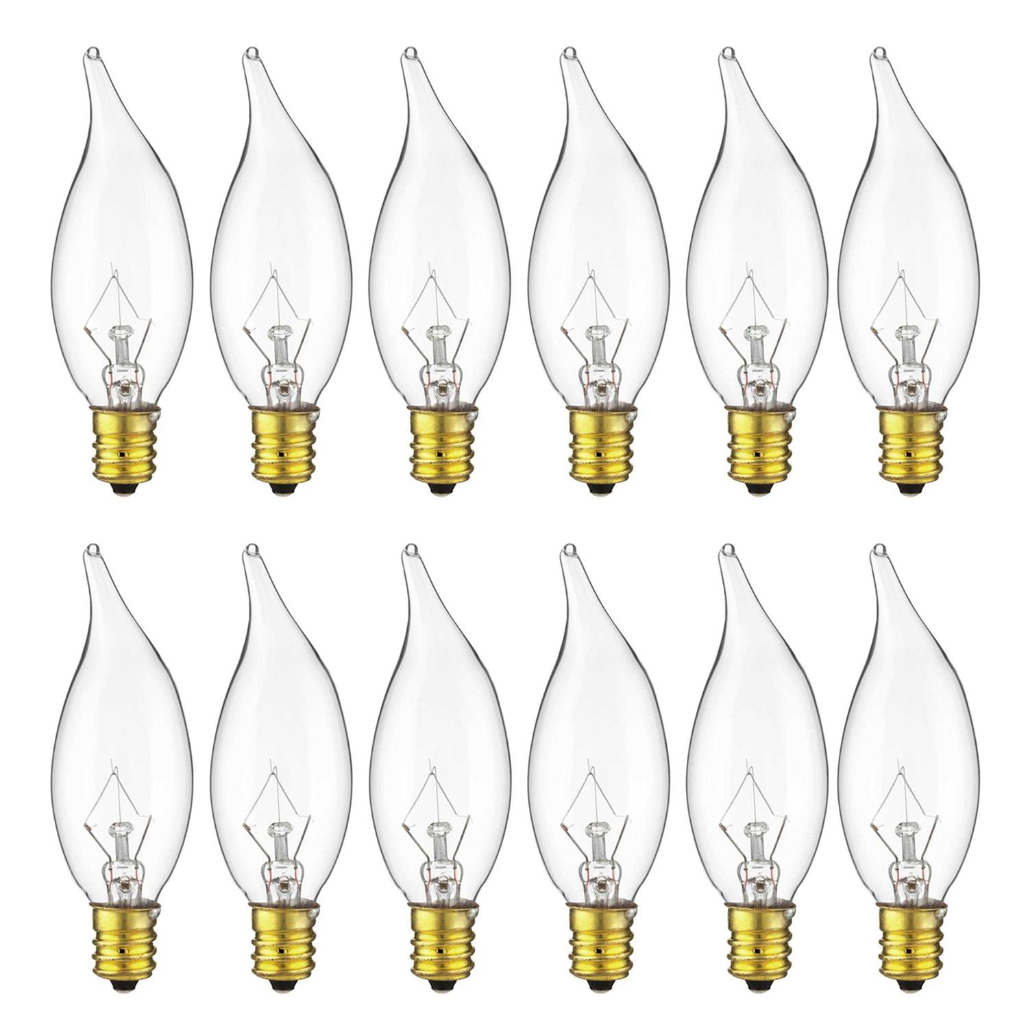 Sunlite 25cfc/25/12pk Flame Tip 25W Incandescent Petite Chandelier Light Bulb 40011-SU